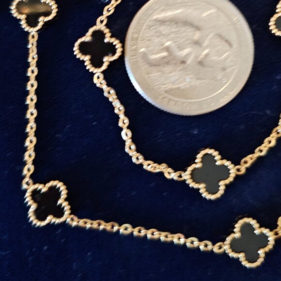 Hope, Faith, Love and Luck clover fashion necklace 16 inches black clovers - Picture 5 of 15